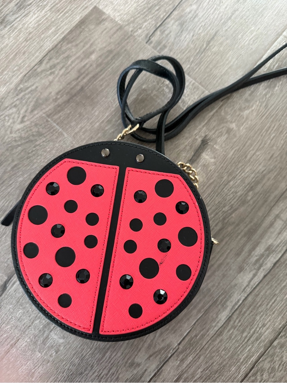 kate spade Red and Black Ladybug Round Crossbody Bag